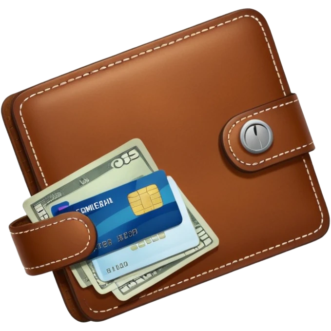 portefeuille marron avec quelques billets et carte bancaire emoji