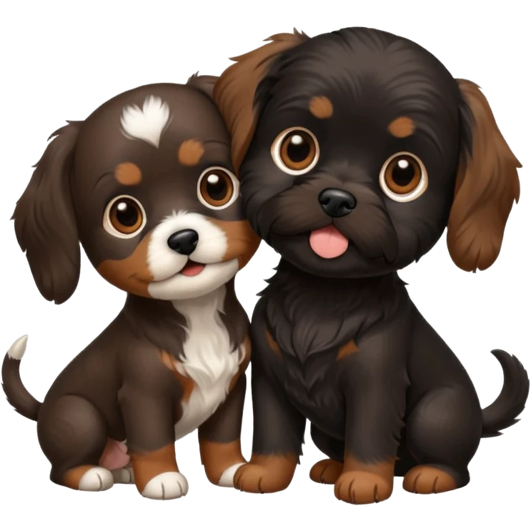 Brown Dachshund and black shih tzu puppy playing emoji