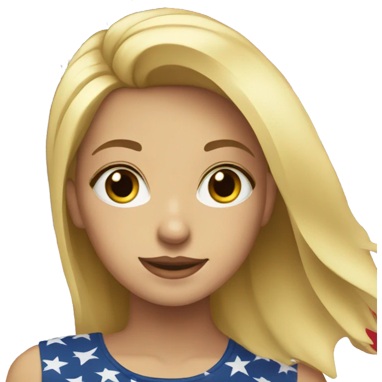 Blonde girl in front of American flag emoji