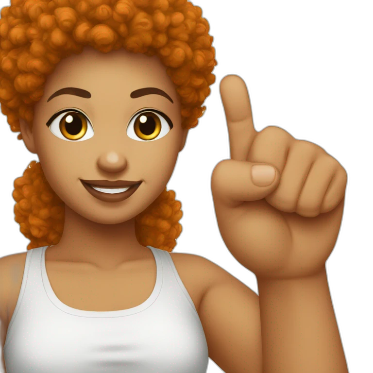 Light skin girl afro orange with thumb up dark tshirt emoji