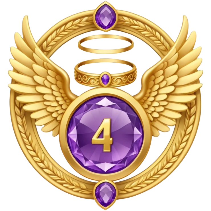 4th place award Number in frame decorated with golden angel  wings and amethyst  stone emoji
