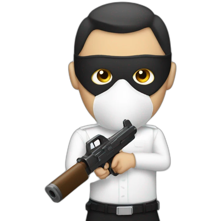 Man wearing white shirt and black mask holding  a gun emoji