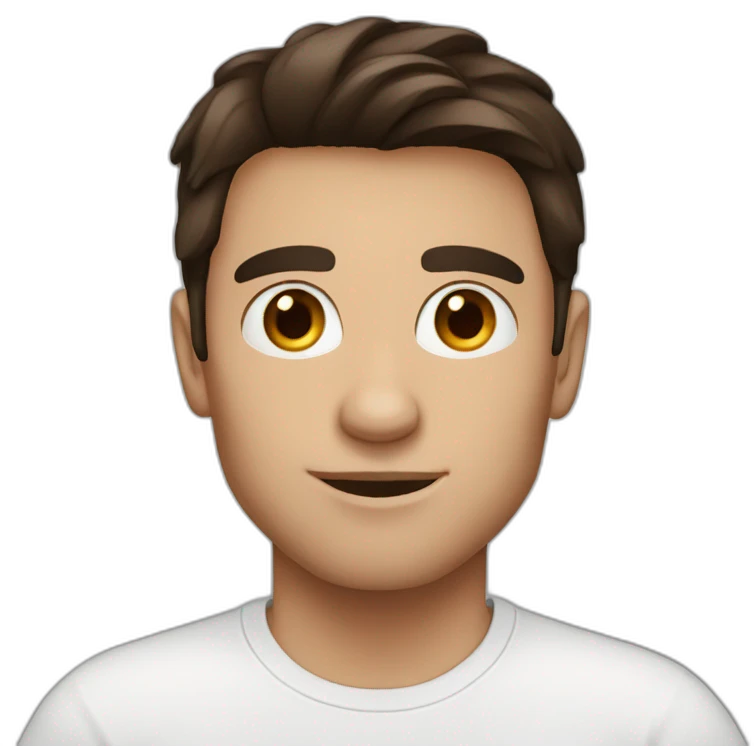 Dark Brown hair and eye white tshirt man emoji