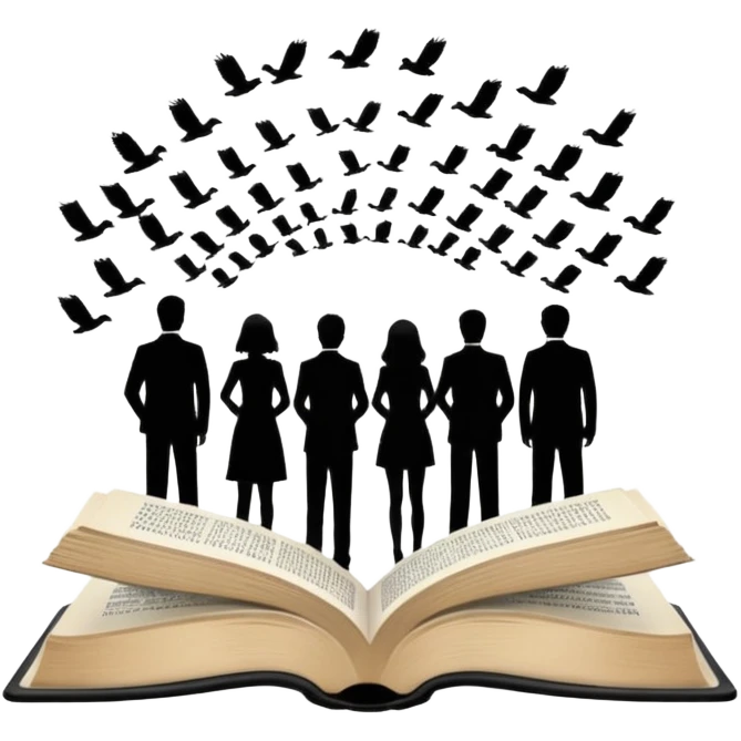 open book with people silhouettes above it emoji