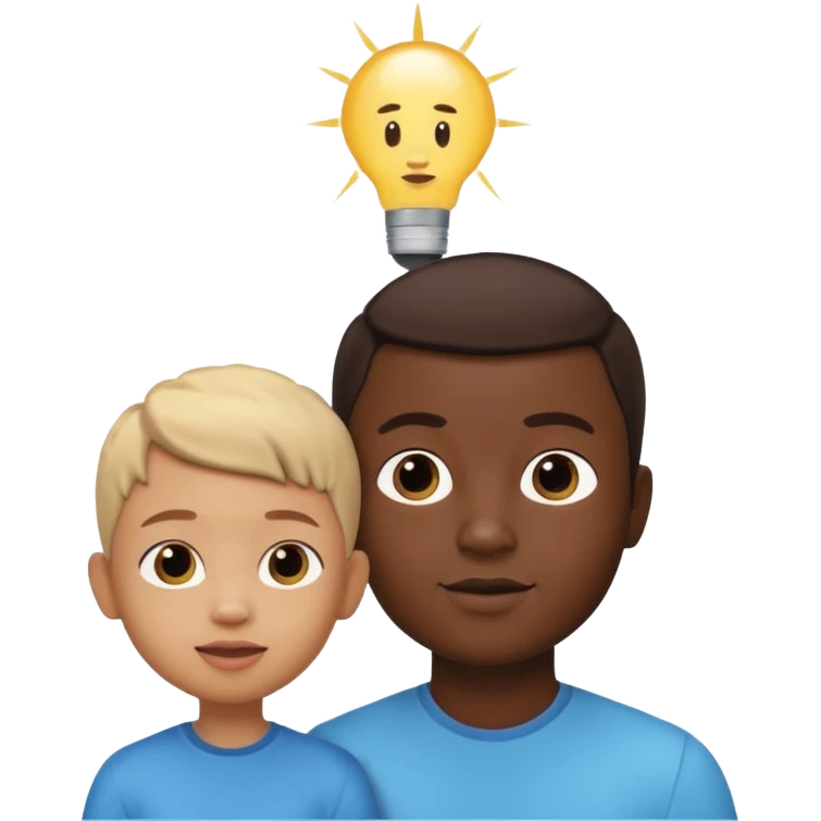 A 3D cartoon child looking up at a tall adult, white background, friendly expression, Memoji-style. emoji