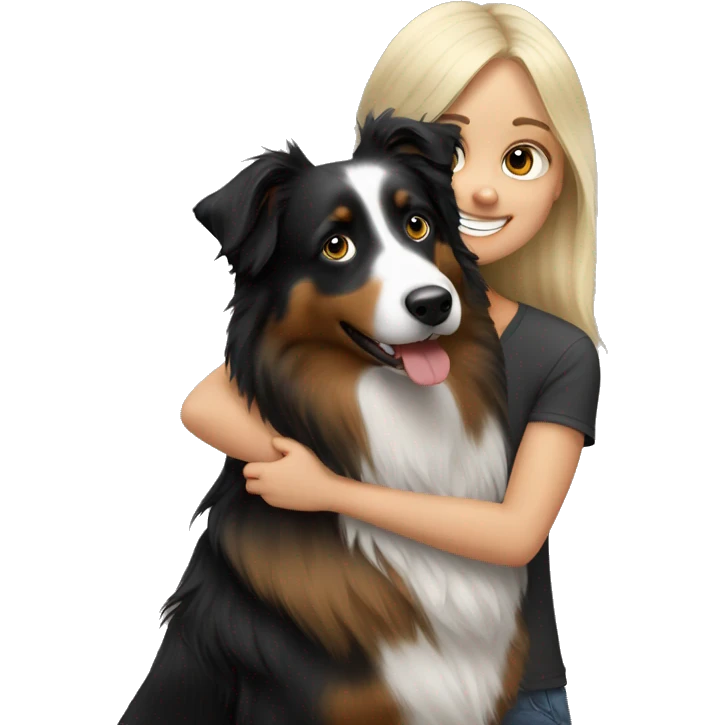Blonde girl with happy black Australian shepherd emoji