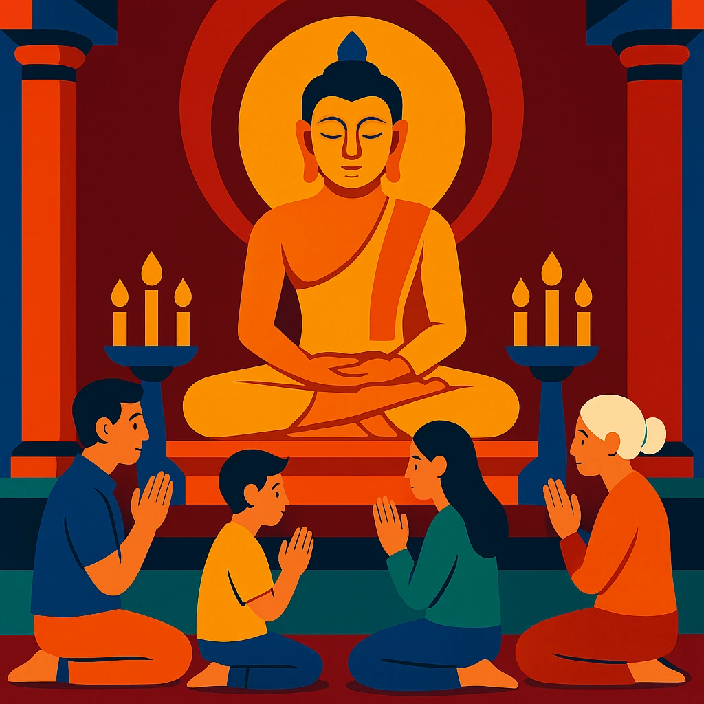 people praying in a Buddhist temple emoji