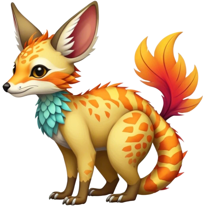 Feral Rare Fantasy vibrant colorful tropical Vernid-Trico-species by LiLaiRa, random markings, tufted tail, tufted ears, full body emoji