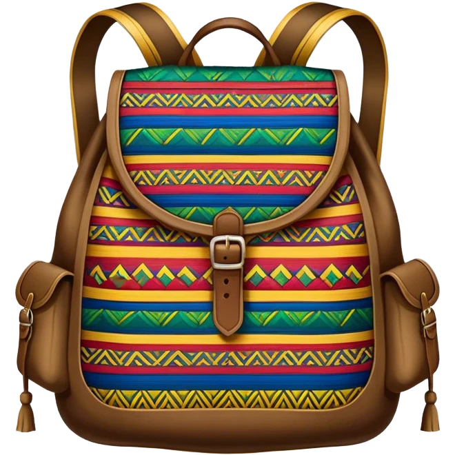Cinematic Realistic image of a traditional Colombian mochila, rendered with detailed woven textures and vibrant patterns, set against a rustic backdrop with soft, cultural lighting emoji