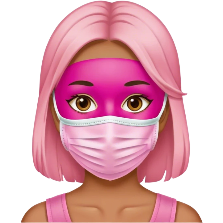 A girl wearing a pink face mask  emoji