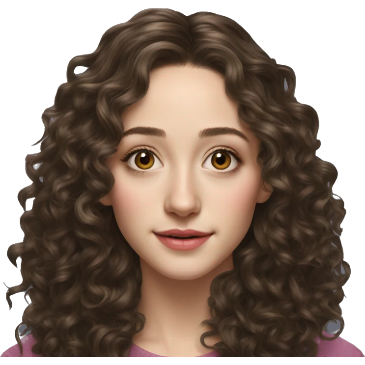 Emmy Rossum Teenager long curly hair, hyperreal photoreal emoji