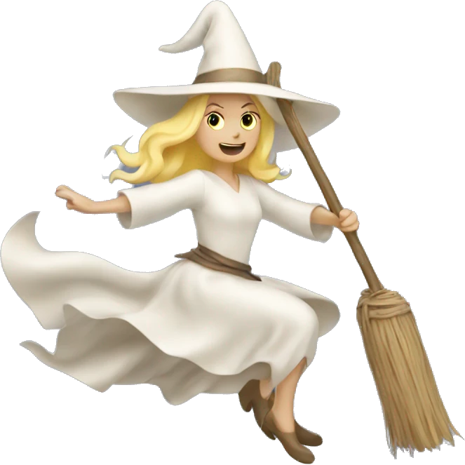 Blonde white witch flying on broom emoji