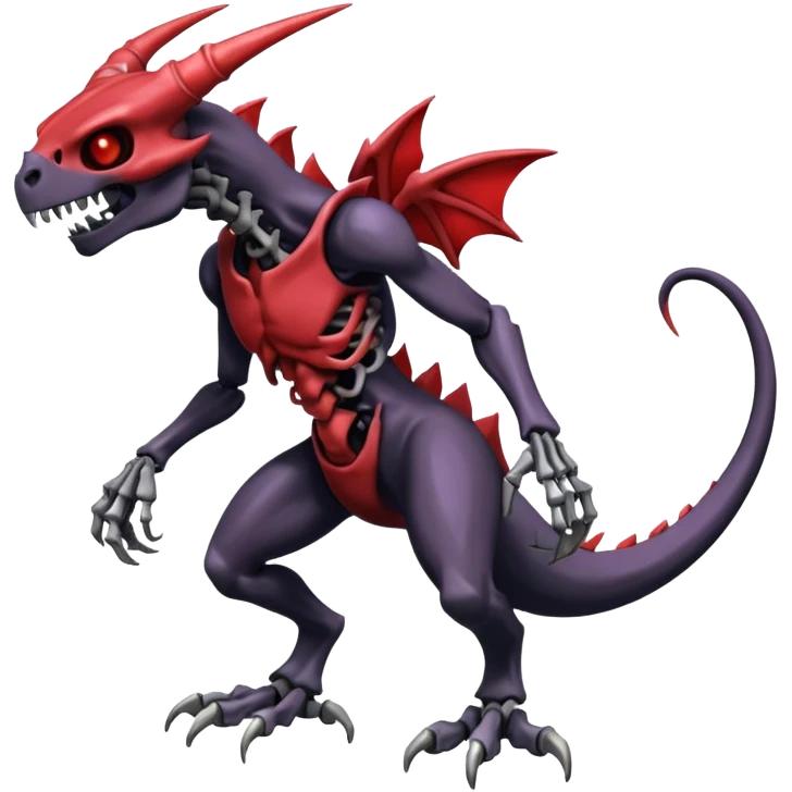Shiny Horned Badass Edgy Dark Evil Spectral Dusky Spooky Skeletal Cool Hot Stylish Handsome Duskull-Darkrai-Charmeleon-Genesect-Fakémon-fusion (full body) emoji
