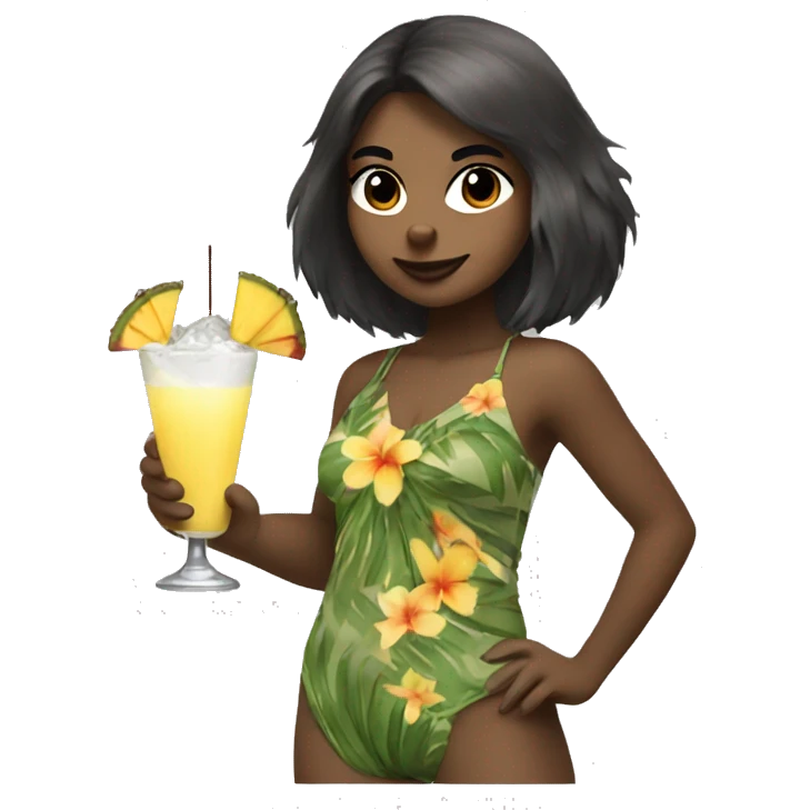A raccoon girl holding a pina colada emoji