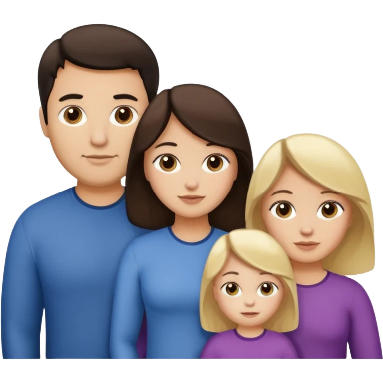 Familia de 4 personas : Hombre gordito pelo oscuro, Mujer pelo cafe, hija 1 pelo mono , hija 2 pelo oscuro. emoji