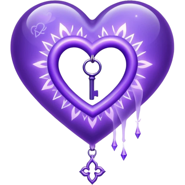 Purple ethereal occult heart floating, glowing key-like sigil at its center, veil-like mist, liminal mystical aesthetic emoji