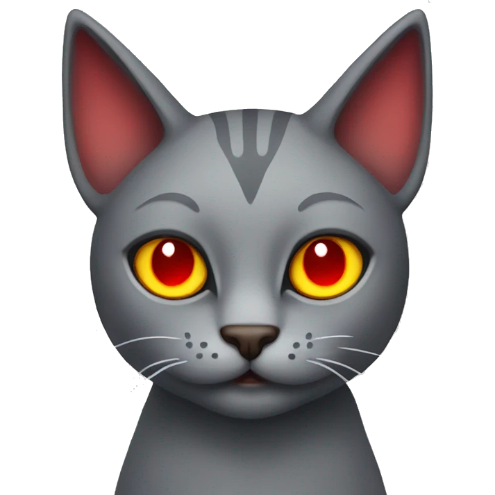grey cat with devil horns and red eyes emoji