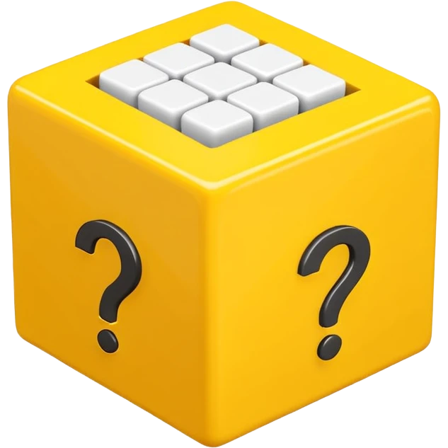 yellow cube shaped box stuffed with white question marker cubes emoji