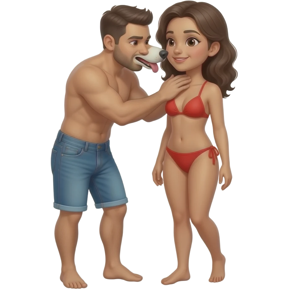 Male dog licking woman in red bikini's neck emoji