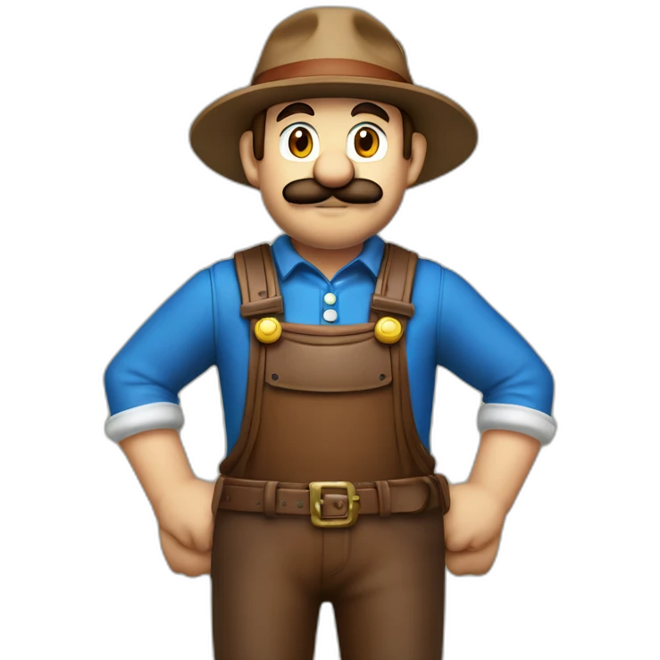 bavarian october fest visitor in super mario style. With a green hat, blue and white shirt and brown leather pants.  emoji