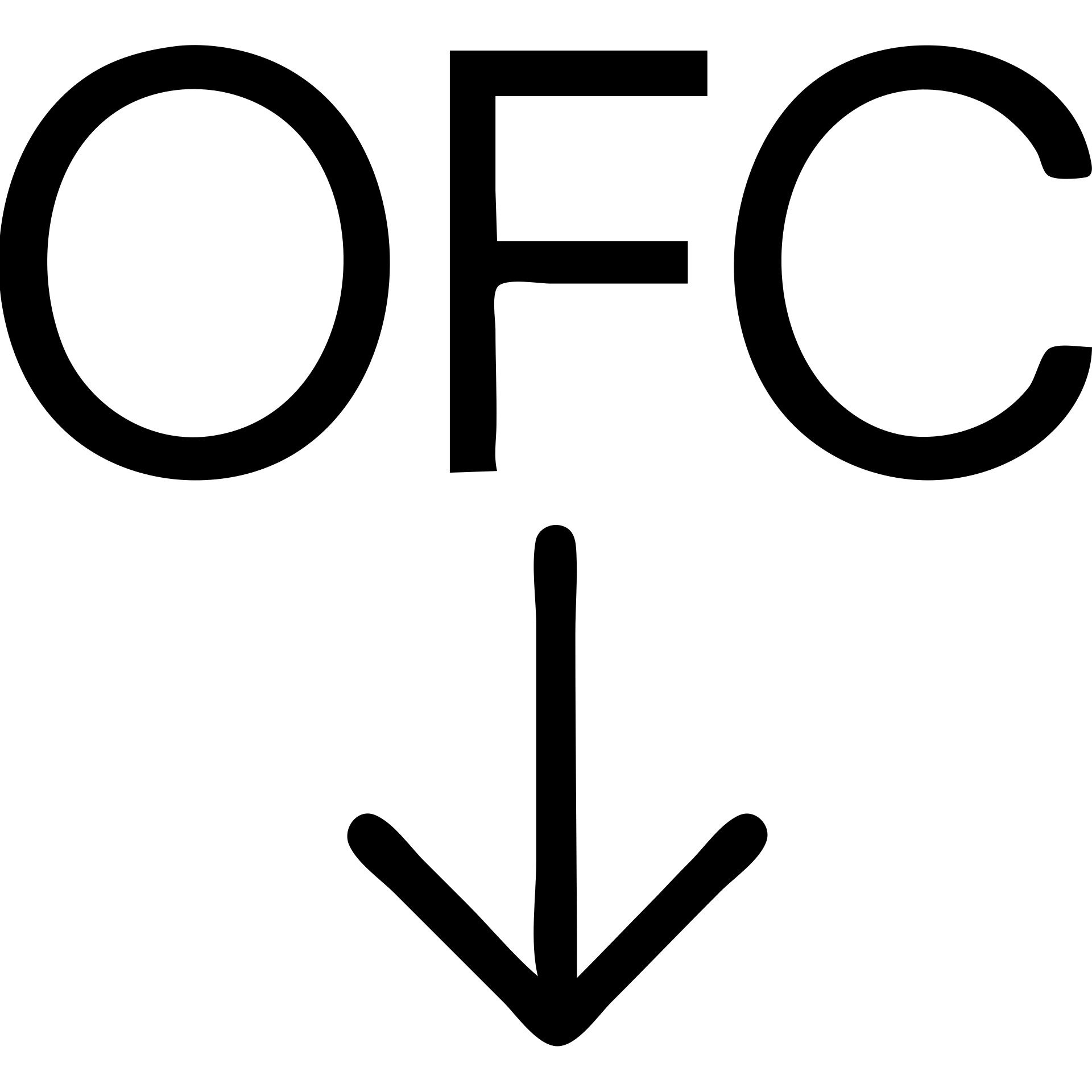 Letters OFC with a downward arrow underneath emoji