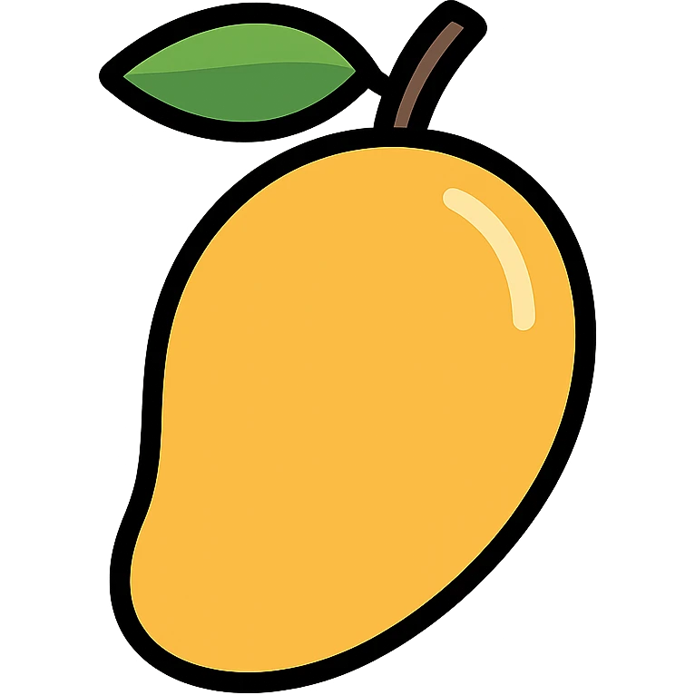 flat vector illustration of a whole mango, no face, no eyes, clean minimal design, white background, high resolution, no background elements emoji