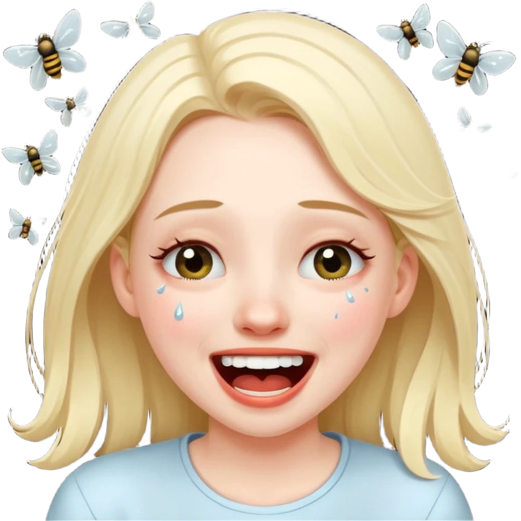 Caca fille qui pu et pleure de rire avec des mouches autour emoji