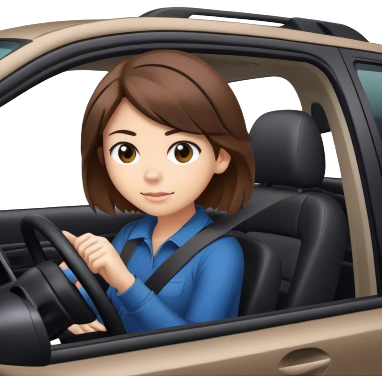 Girl with brown hair driving a black Subaru outback  emoji