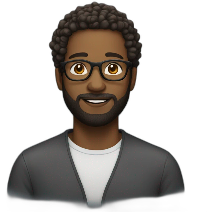 black man with a beard and glasses, with faded hair curly, brown eyes emoji