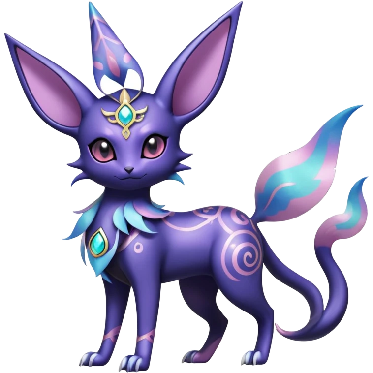 Shiny Exotic Badass Ethereal Royal Mysterious Gothic Noibat-Espeon-Umbreon-Sylveon-Pokémon-Fakémon-hybrid-creature (full body) with random pattern-markings emoji