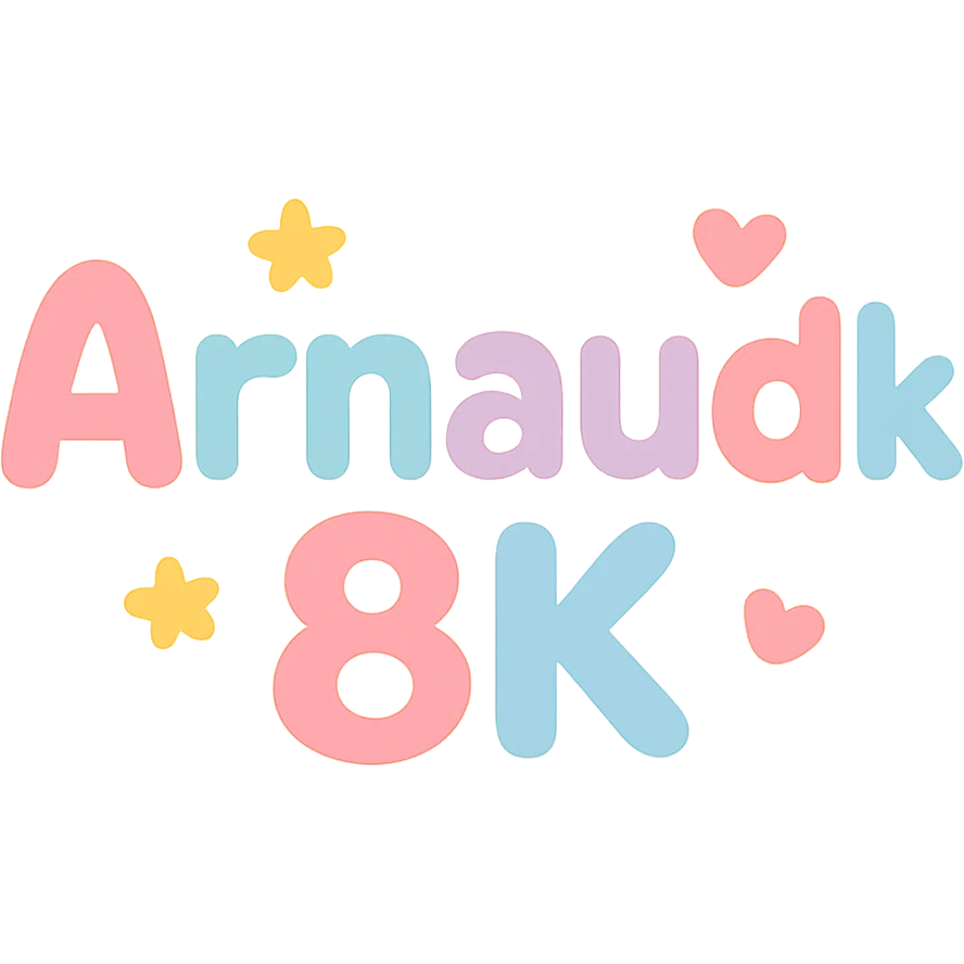 logo for 'Arnaud8K' using playful, rounded lettering and a vibrant color palette emoji