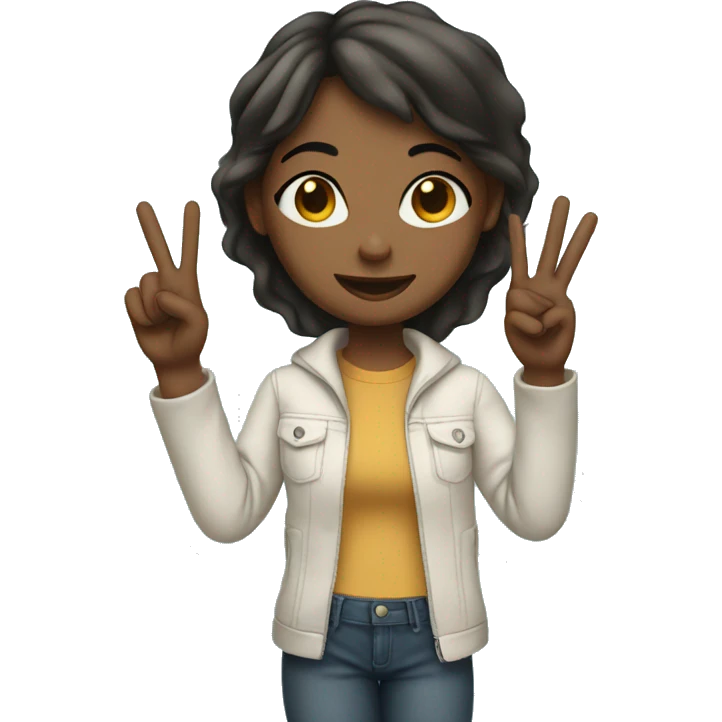 girl holding up peace sign emoji