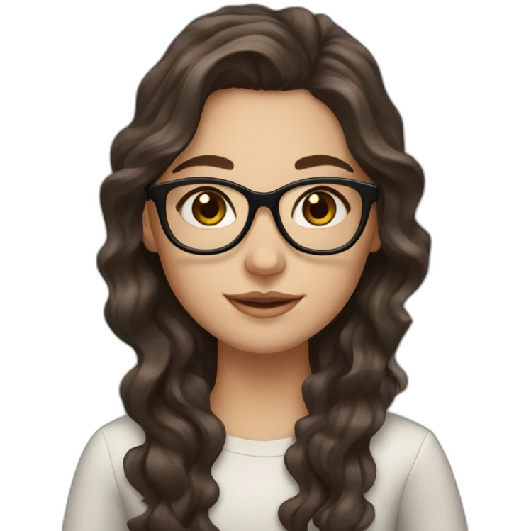 White Girl with wavy dark brown long hair, brown eyes and glasses emoji