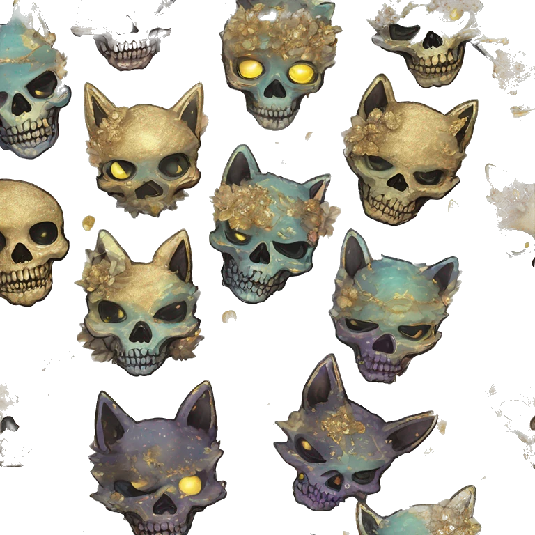 iridescent kintsugi fluffy zombie black brown gold dog fox head zombie skull skeleton gold mechanical nebula galaxy stars colorful flowers fairy lights vintage zombie emoji