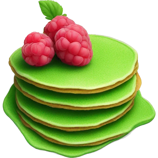 Green pancakes on the plate with the raspberry on the top emoji