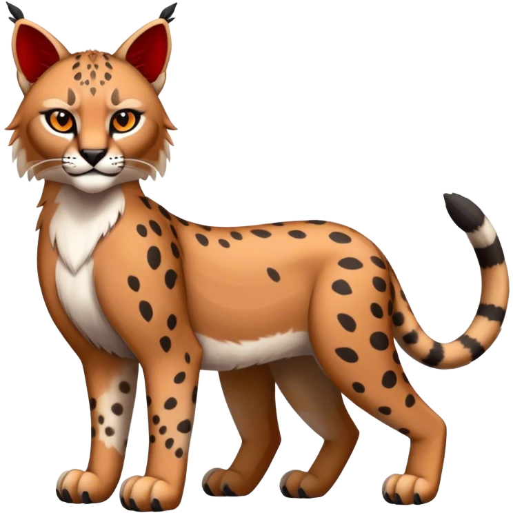 Cute cool black red white grey bobcat-lynx-cheetah-caracal-animal-hybrid-Fakemon full body emoji