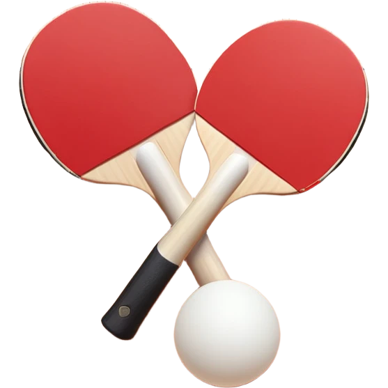 Two table tennis paddles and a ball placed on a ping pong table, with the net in the background. The scene conveys the simplicity and focus of the sport, with vibrant colors highlighting the rackets and ball on the smooth surface of the table. emoji