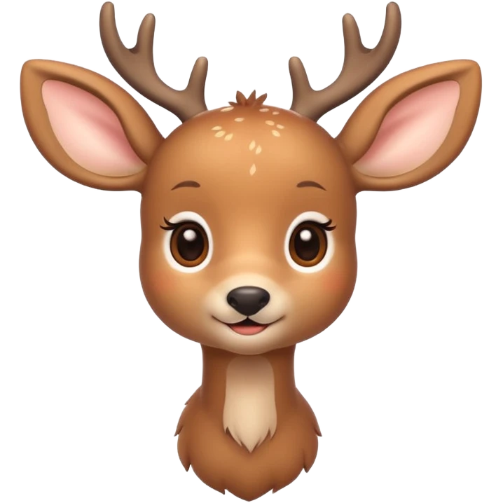 A cute deer is lying, small and simple, with big round eyes, a gentle smile, short antlers, soft beige fur with slightly lighter spots on its back, rounded cartoon-like proportions, minimal shading, vector-style, emoji