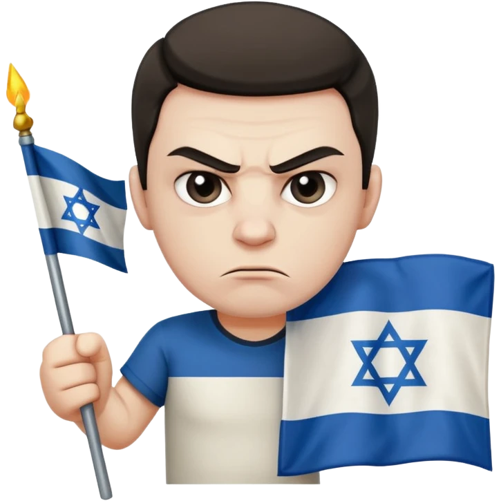 İsrail Bayrak tutan ve çok kızgın bakan adam sevmemiş gibi emoji