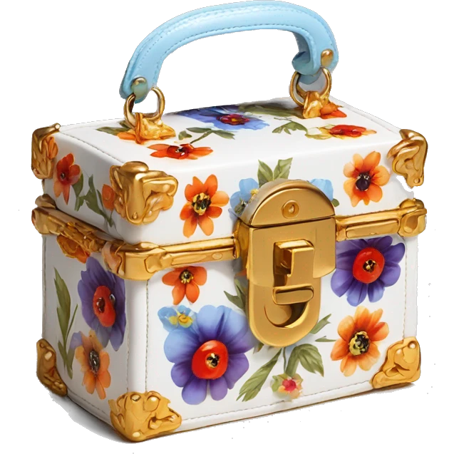 Dolce and Gabbana small box bag with red light blue purple and orange flowers and golden details emoji