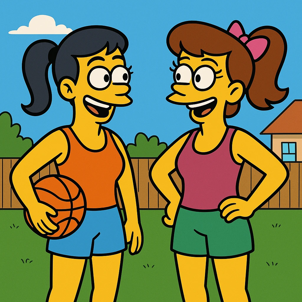  2 sports women standing and talking and smiling at each other emoji