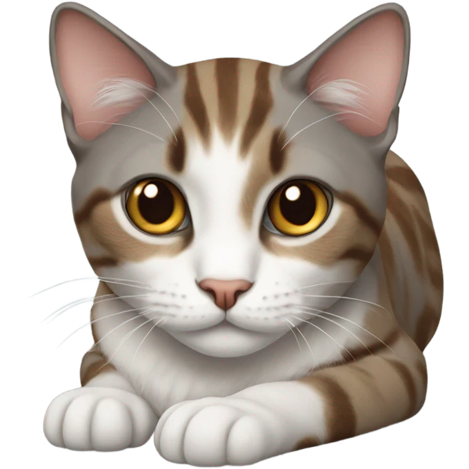 Realistic cat laying gray and brown emoji