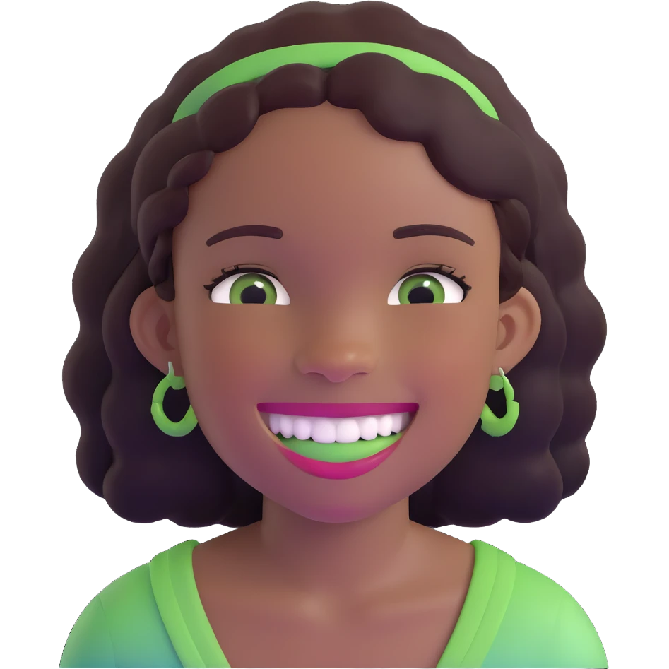 black girl with green braces on her teeth smiling emoji