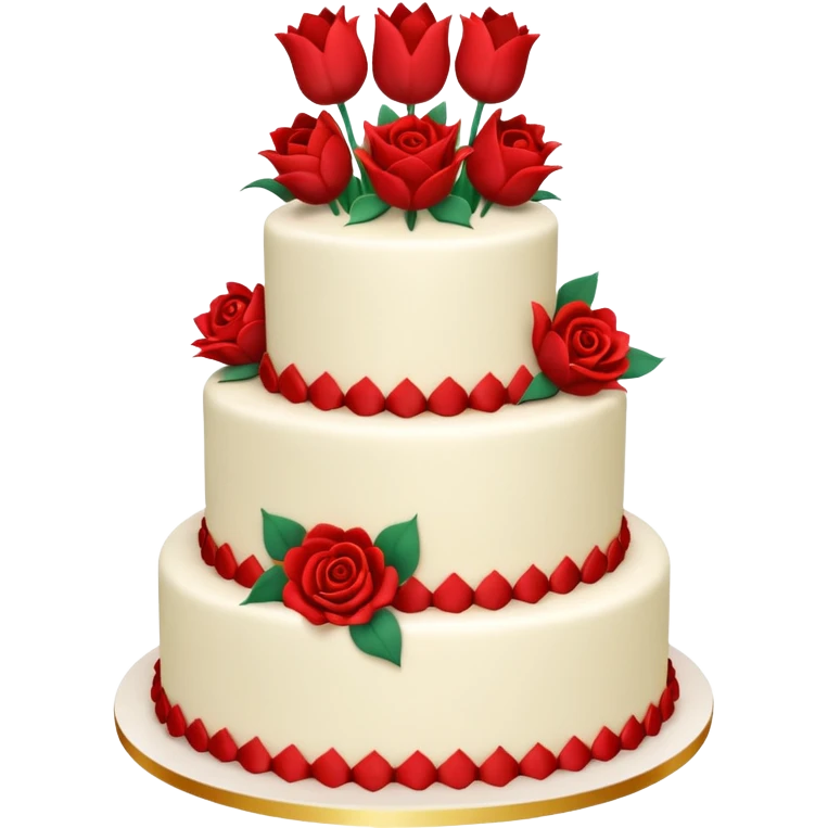 A large three teir cake with first mayer decorated with roses, second with Sunflowers and third with Tulips and Happy Birthday Dear written on top. emoji