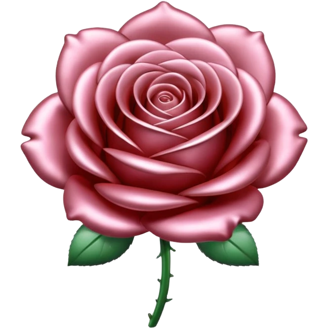A rose emoji made of liquid silver metal, smooth metallic petals, reflective chrome surface, soft gradients, elegant shape, minimalistic iOS emoji style, centered, clean white background, realistic highlights, no text emoji