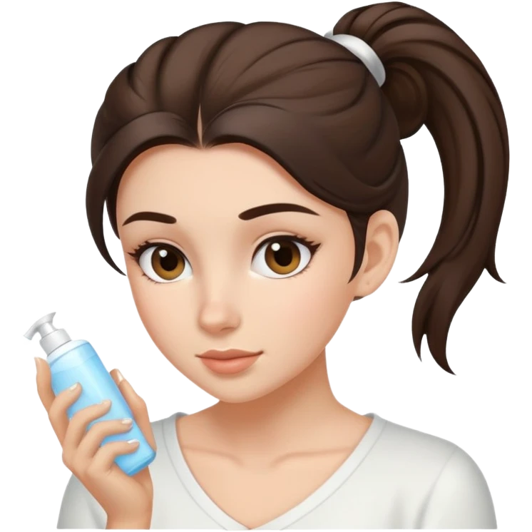 Realistic brunette with hair up in high pony tail cleansing skin emoji