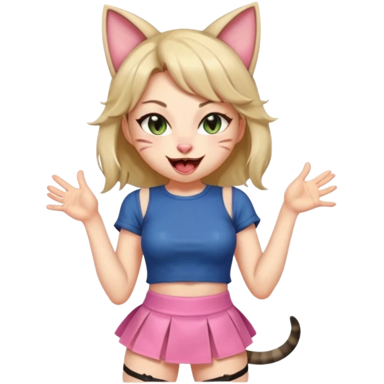 catgirl and winking with her tongue out, legs apart, wearing a mini skirt bare thighs emoji
