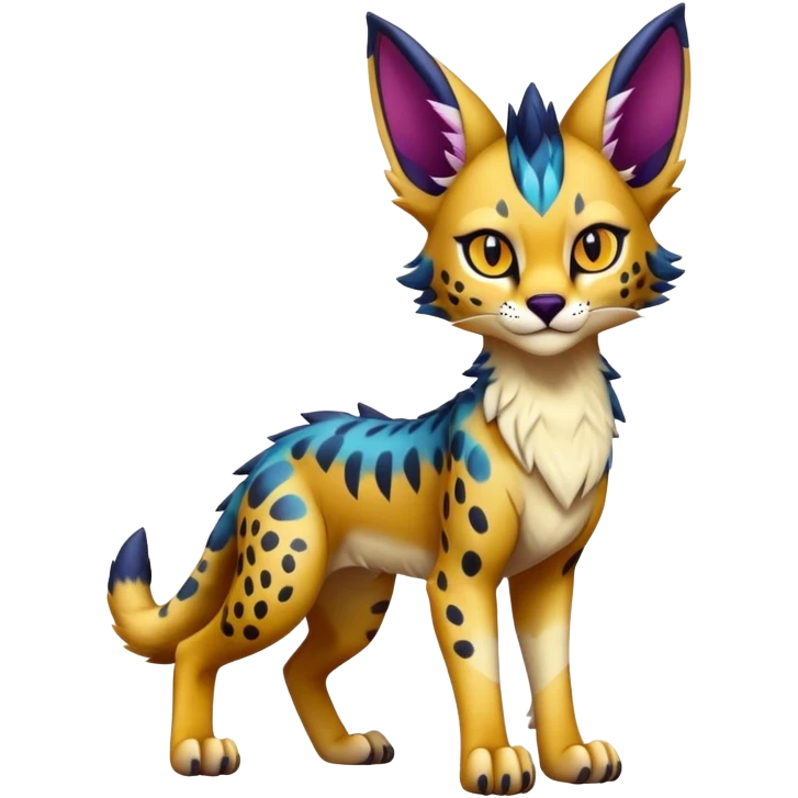 Epic Cute Colorful Dark Sergal-Serval-Vernid full body emoji