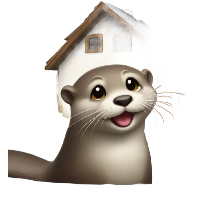 Otter sticking her tongue out in front of a nice house emoji