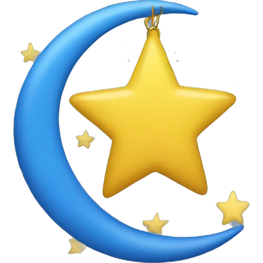 yellow star hanging from end of blue crescent moon emoji